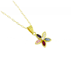 Colar Flor com Zirc�nias Coloridas em Ouro 18 Kilates - 21161